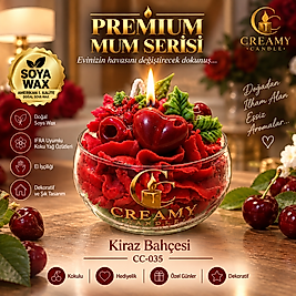 Creamy Candle kirazz bahçesi  Premium Dekoratif Kokulu Mum