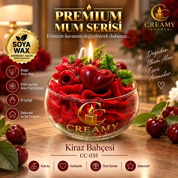 Creamy Candle kirazz bahçesi  Premium Dekoratif Kokulu Mum