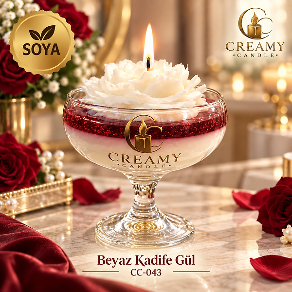 Creamy Candle beyaz kadife gül Premium Dekoratif Kokulu Mum
