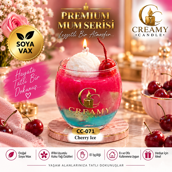 Creamy Candle cherry ıce   Premium Dekoratif Kokulu Mum
