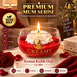 Creamy Candle  kırmızı kadife oval Premium Dekoratif Kokulu Mum