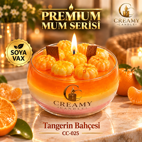 Creamy Candle tangerin bahçesi   Premium Dekoratif Kokulu Mum