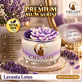 Creamy Candle lavanta lotus Premium Dekoratif Kokulu Mum