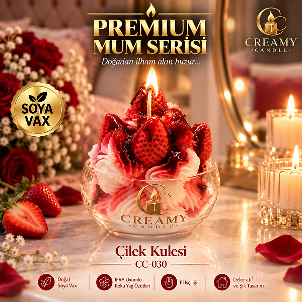 Creamy Candle çilek kulesi  Premium Dekoratif Kokulu Mum