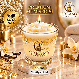 Creamy Candle vanilya gold Premium Dekoratif Kokulu Mum
