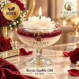 Creamy Candle beyaz kadife gül Premium Dekoratif Kokulu Mum