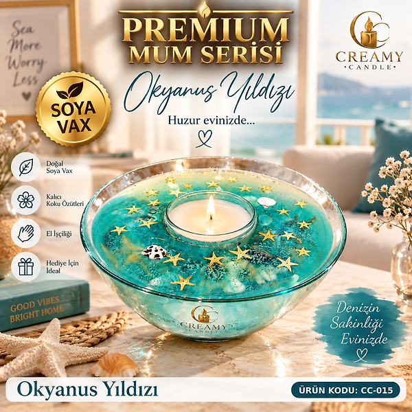 Creamy Candle  Okyanus Yıldızı premium Dekoratif Kokulu Mum