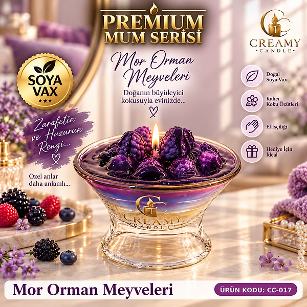 Creamy Candle orman meyveleri  Premium Dekoratif Kokulu Mum