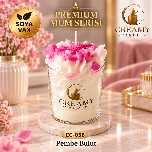 Creamy Candle pembe bulut  Premium Dekoratif Kokulu Mum