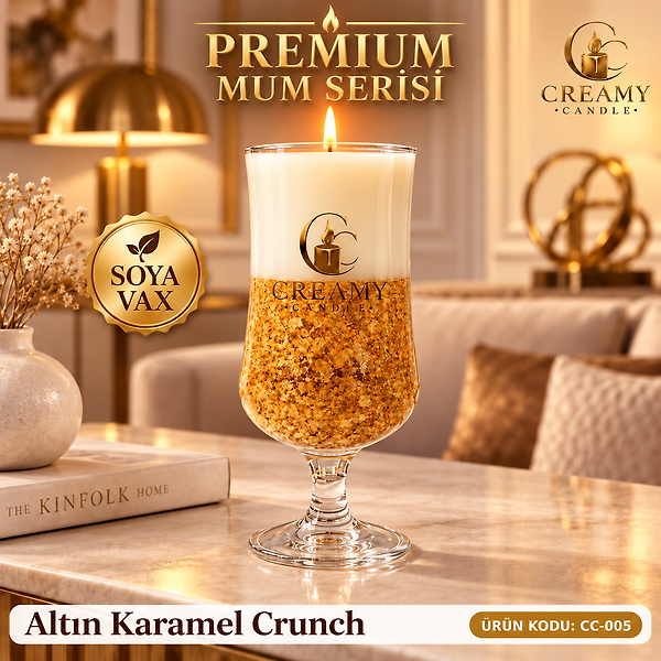 Creamy Altın Karamel Crunch   Premium Dekoratif Kokulu Mum