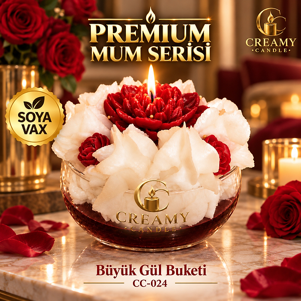 Creamy Candle büyük gül bahçesi  Premium Dekoratif Kokulu Mum