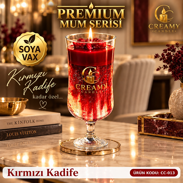 Creamy Candle kırmızı kadife  Premium Dekoratif Kokulu Mum