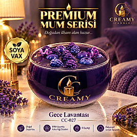 Creamy Candle gece lavantası  Premium Dekoratif Kokulu Mum