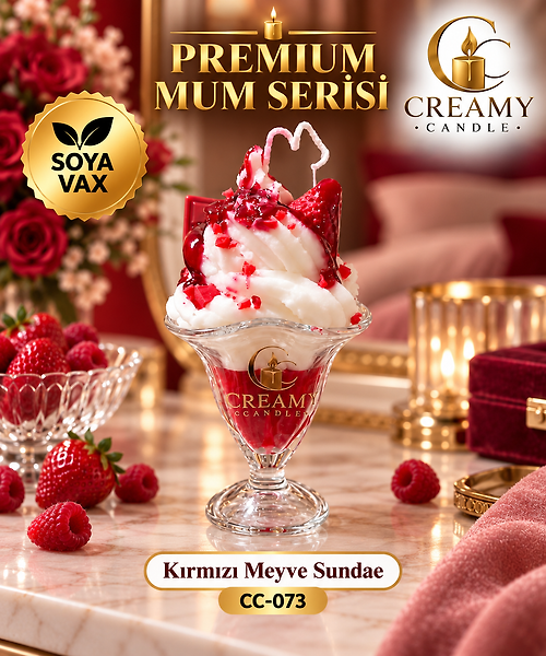 Creamy Candle kırmızı meyve sundae  Premium Dekoratif Kokulu Mum