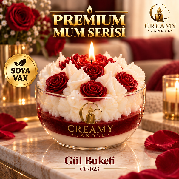 Creamy Candle gül buketi   Premium Dekoratif Kokulu Mum