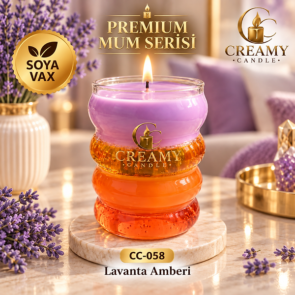 Creamy Candle lavanta amberi Premium Dekoratif Kokulu Mum