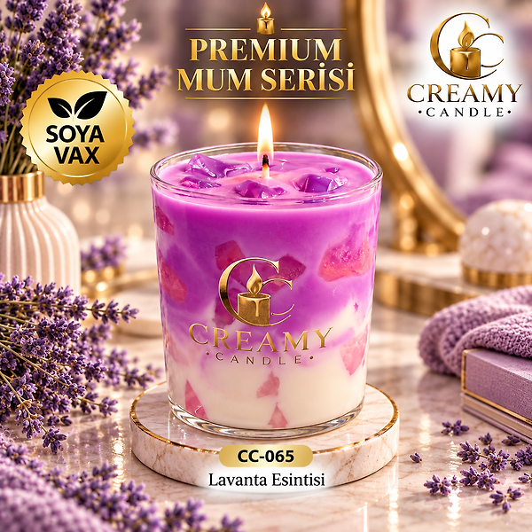 Creamy Candle  lavanta esintisi Premium Dekoratif Kokulu Mum