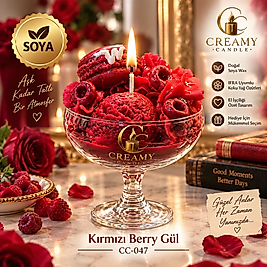 Creamy Candle kırmızı berry gül   Premium Dekoratif Kokulu Mum