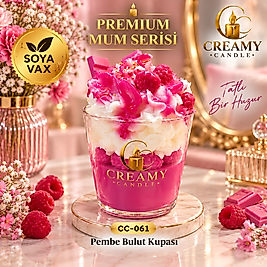 Creamy Candle pembe bulut kupası  Premium Dekoratif Kokulu Mum