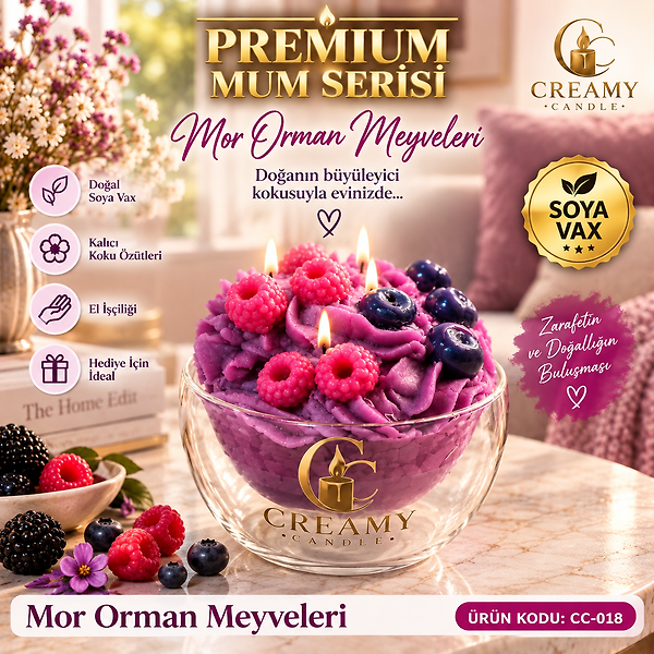 Creamy Candle orman meyveleri   Premium Dekoratif Kokulu Mum