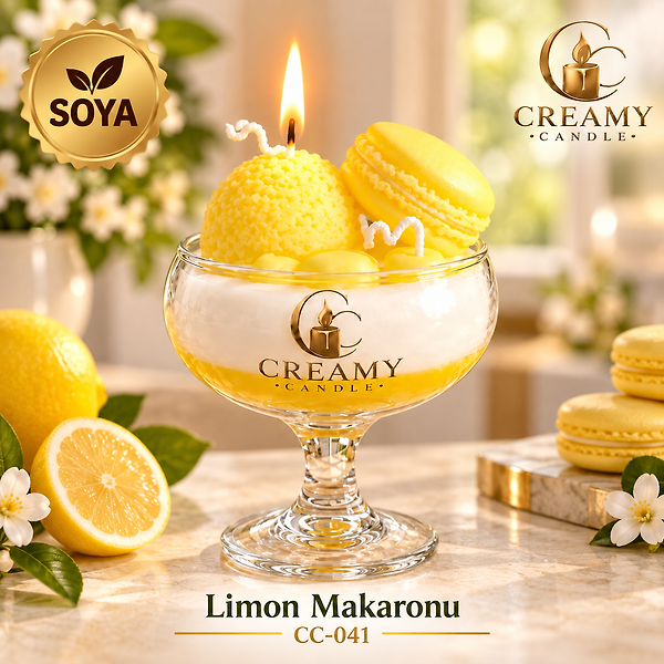 Creamy Candle limon macaronu    Premium Dekoratif Kokulu Mum