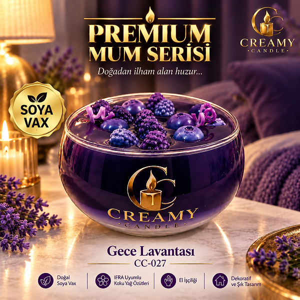 Creamy Candle gece lavantası  Premium Dekoratif Kokulu Mum