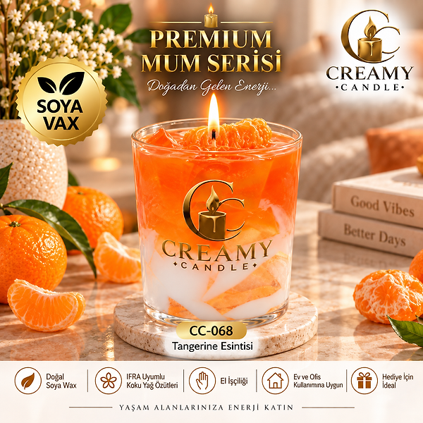 Creamy Candle  tangerine esintisi  Premium Dekoratif Kokulu Mum
