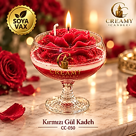 Creamy Candle kırmızı gül kadeh  Premium Dekoratif Kokulu Mum