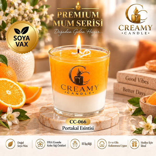 Creamy Candle portakal esintisi  Premium Dekoratif Kokulu Mum