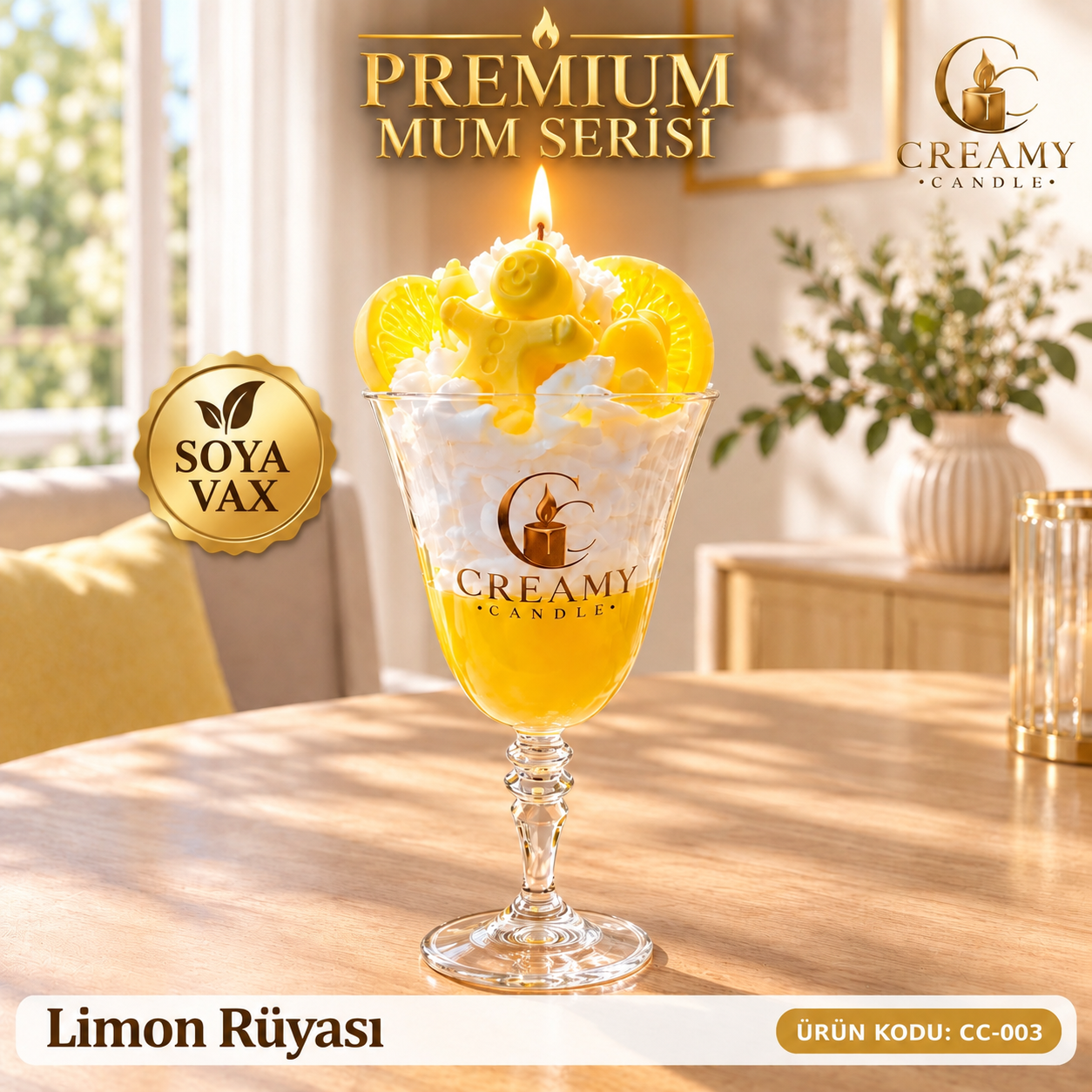 Creamy Candle limon rüyası  Premium Dekoratif Kokulu Mum