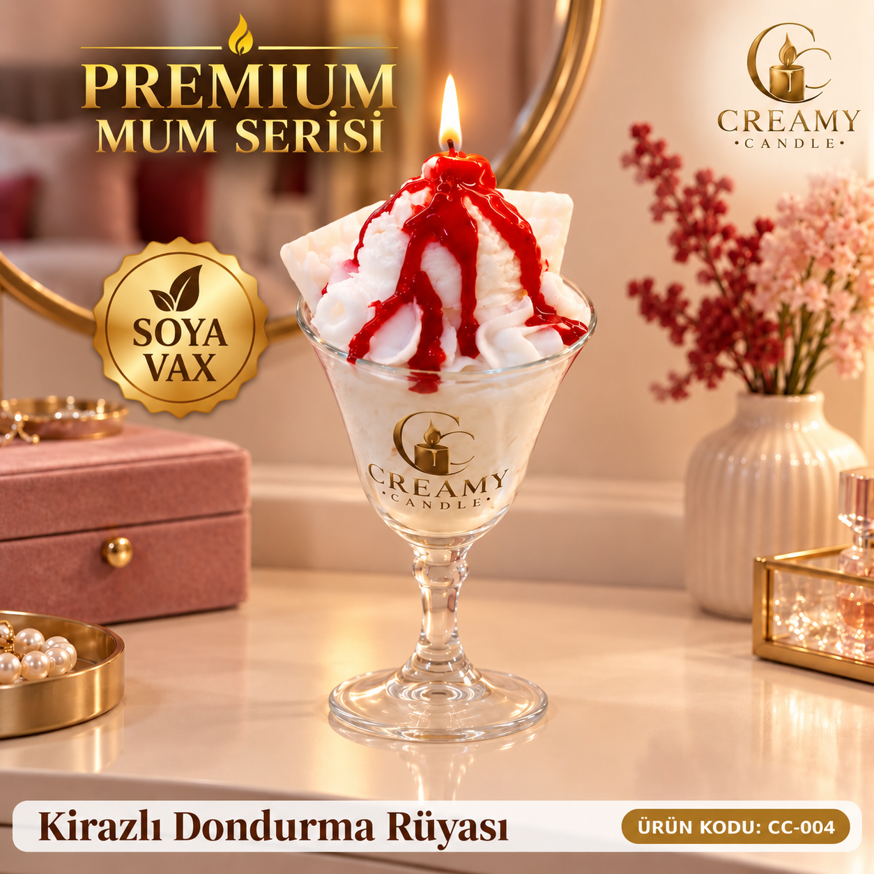 Creamy Candle kirazlı dondurma rüyası Premium Dekoratif Kokulu Mum