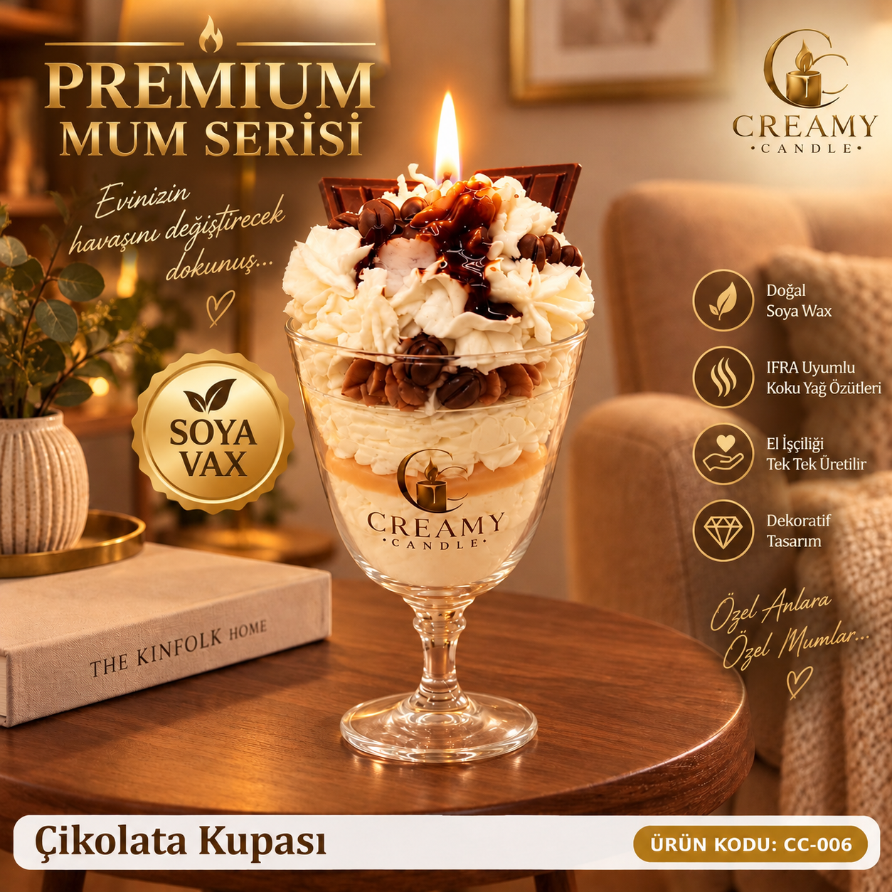 Creamy Candleı  Çikolata Kupası Premium Dekoratif Kokulu Mum