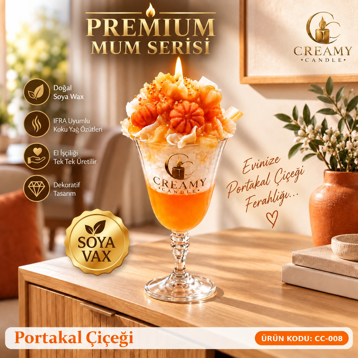 Creamy Candle Premium Dekoratif Kokulu Mum