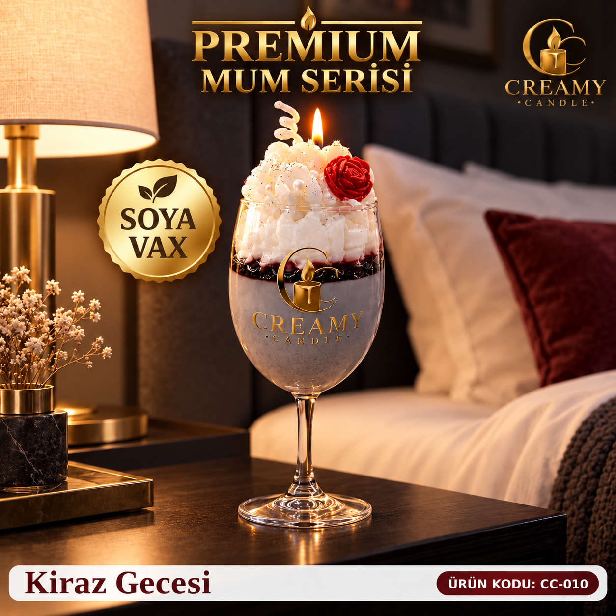 Creamy Candle  Kiraz Gecesi Premium Dekoratif Kokulu Mum