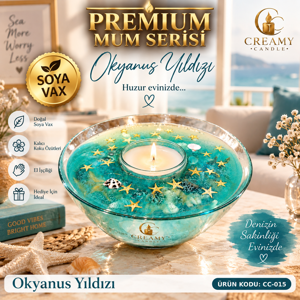 Creamy Candle  Okyanus Yıldızı premium Dekoratif Kokulu Mum