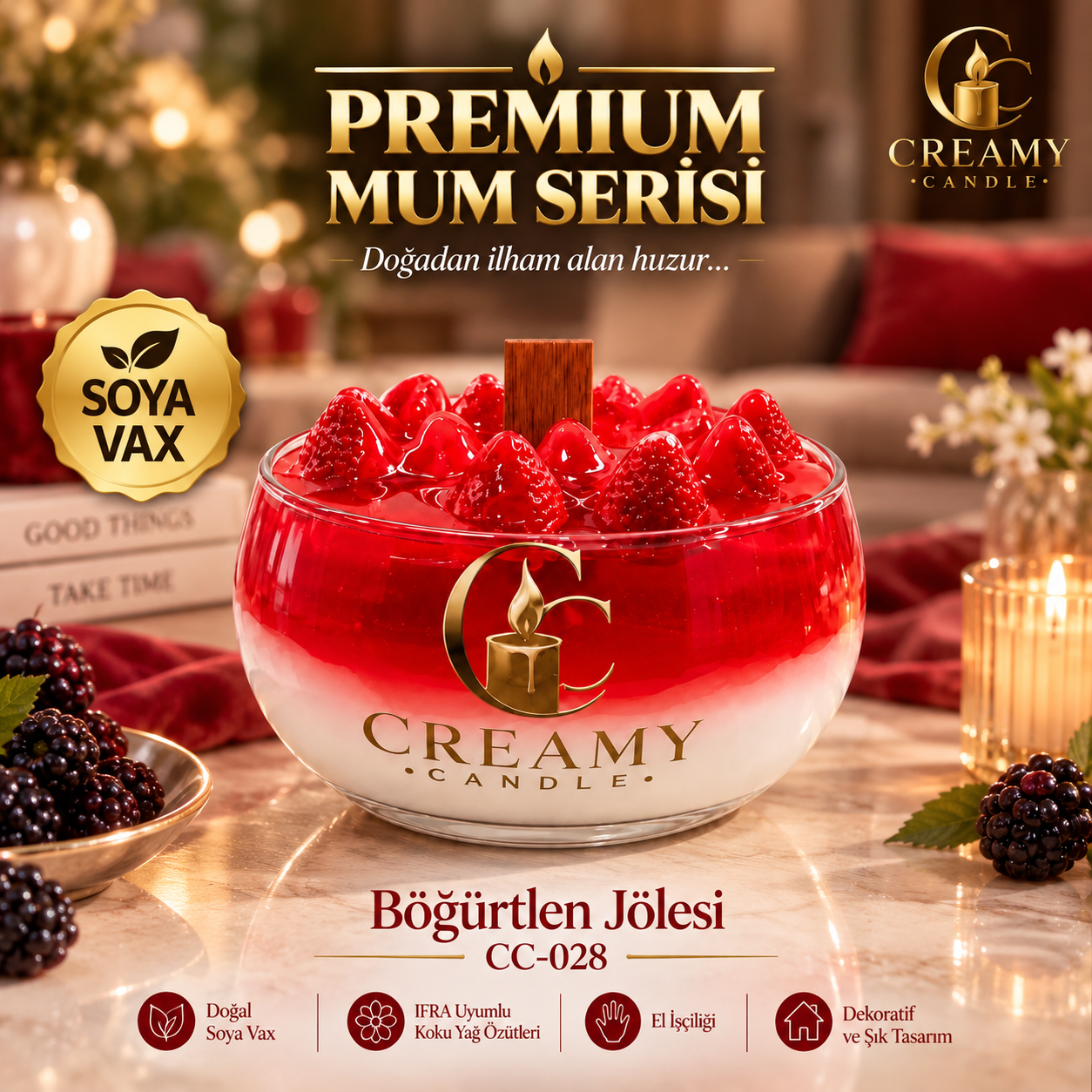 Creamy Candle böğürtlen jölesi   Premium Dekoratif Kokulu Mum