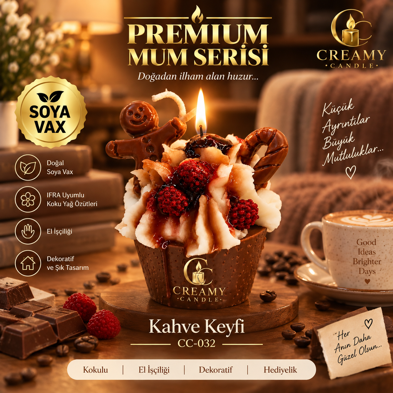 Creamy Candle kahve keyfi   Premium Dekoratif Kokulu Mum